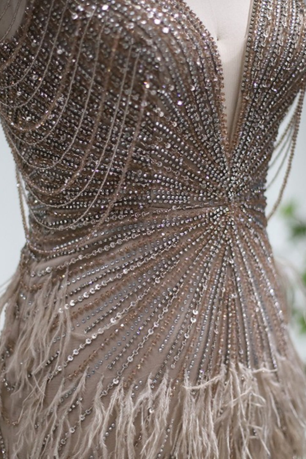 Luxury Long Mermaid V-neck Beading Formal Prom Dresses