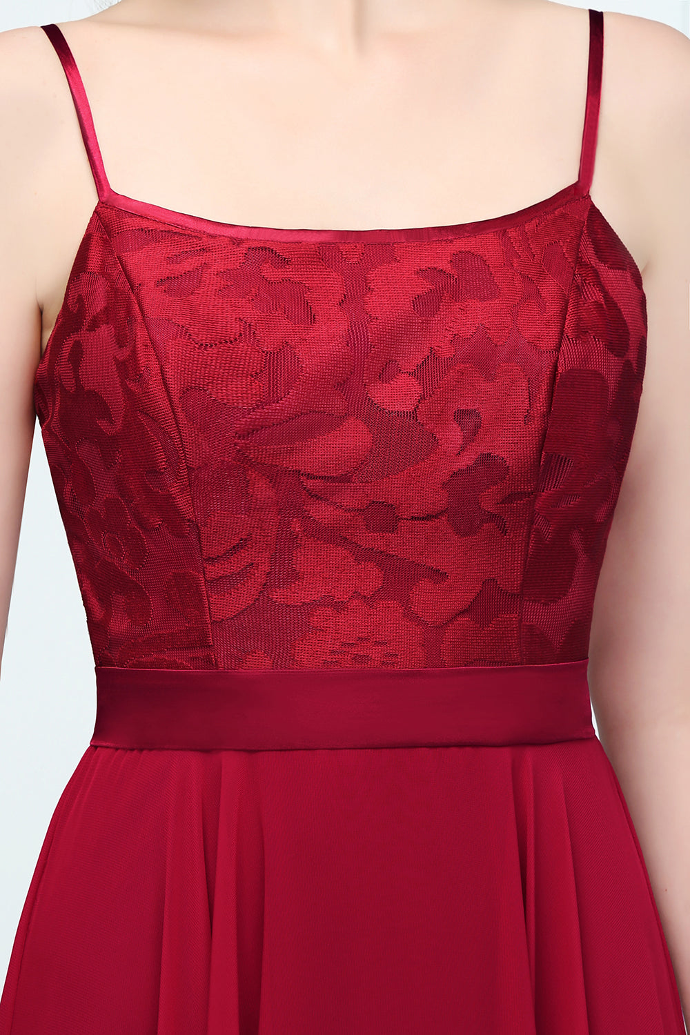 Long Chiffon A-line Lace Burgundy Evening Formal Dress