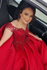 Long Ball Gown Off the Shoulder Satin Lace Plus Size Formal Dresses