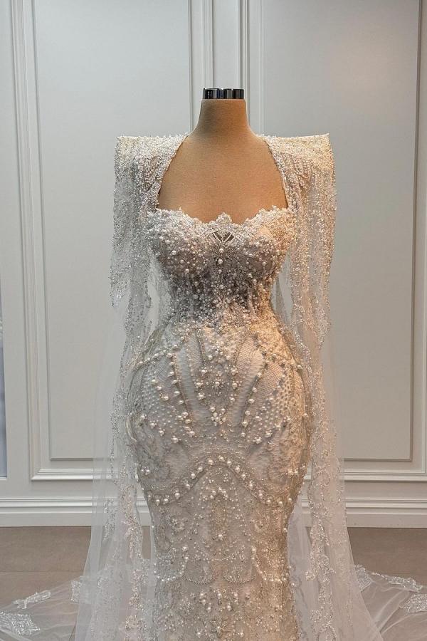 Long Mermaid Sweetheart Beads Appliques Lace Wedding Dress