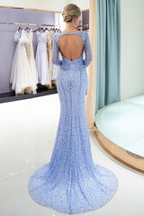 Long Sleeve Mermaid Floor Length Sequins Formal Party Dresses
