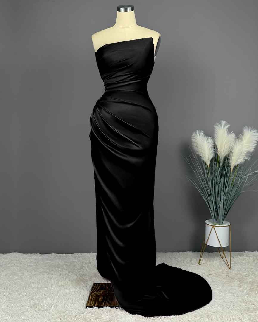 Elegant Long Mermaid Strapless Satin Prom Dresses