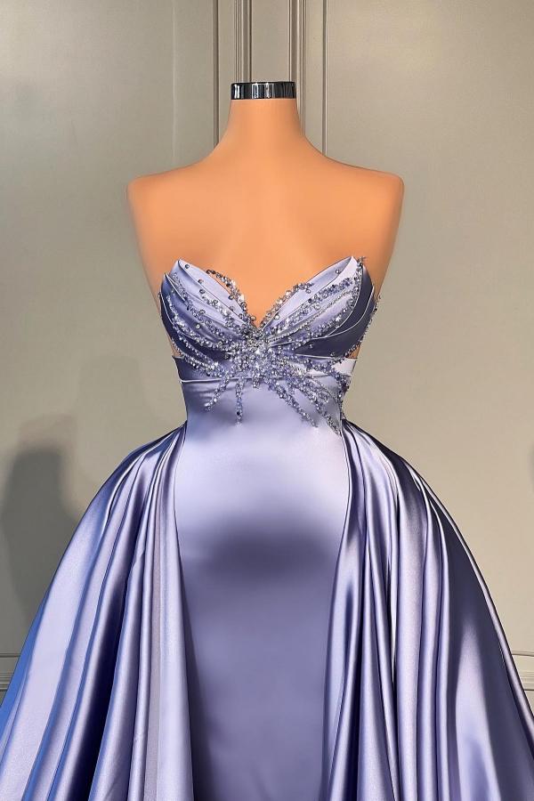 Modest Long Mermaid Sweetheart Satin Prom Dresses with Over Skirt