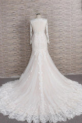 Chic Plus Size Long Sleeves V-neck Appliques Mermaid Wedding Dress