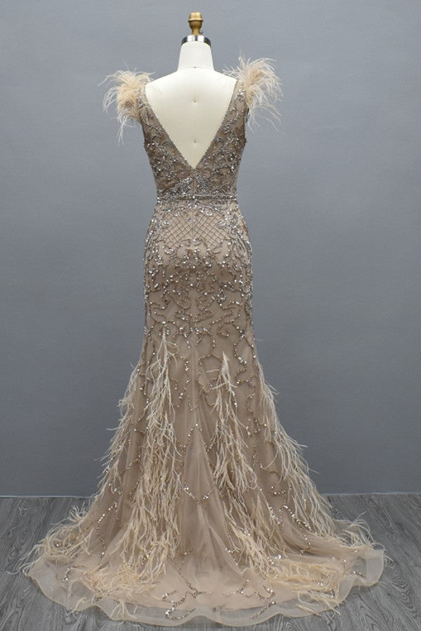Elegant Long Mermaid Sweetheart Tulle Beading Backless Formal Evening Dresses