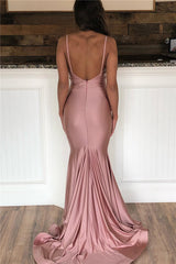 Long V-neck Mermaid Floor Length Spaghetti Straps Prom Dress With Ruffles