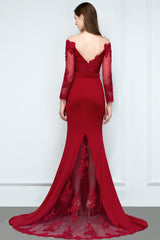 Long Off the Shoulder Satin Mermaid Evening Formal Dress with Sleeves