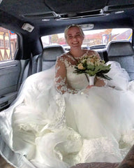 Elegant Long Ball Gown Sweetheart Tulle Wedding Dress with Sleeves