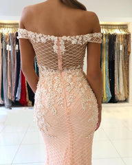 Luxury Long Mermaid Off the Shoulder Glitter Prom Dress with Lace