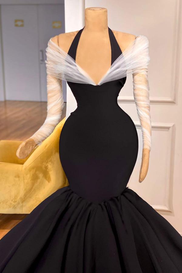 Black Long Mermaid Halter Evening Prom Dresses