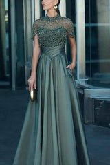Elegant Illusion Neck Long A-line Formal Evening Dress with Pockets