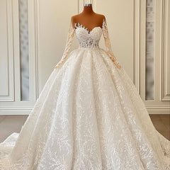Gorgeous Long Ball Gown Sweetheart Floral Pattern Wedding Dresses with Sleeves