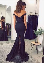 Chic Long Off the Shoulder Floor Length Satin Mermaid Prom Dress