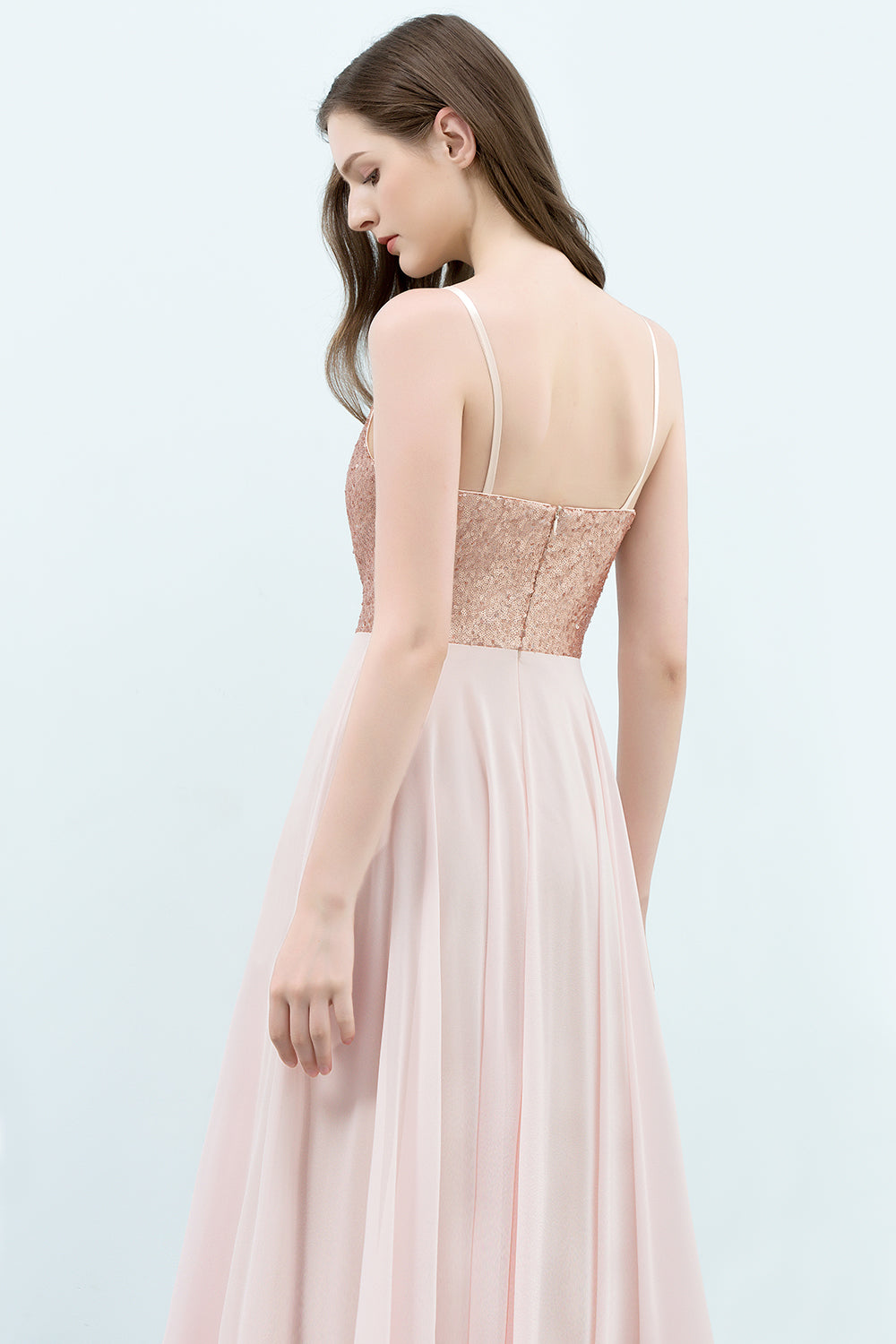 Long Spaghetti Straps Chiffon A-line Evening Dress