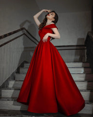 Elegant Long A-line Off the Shoulder Satin Floor length Prom Dress