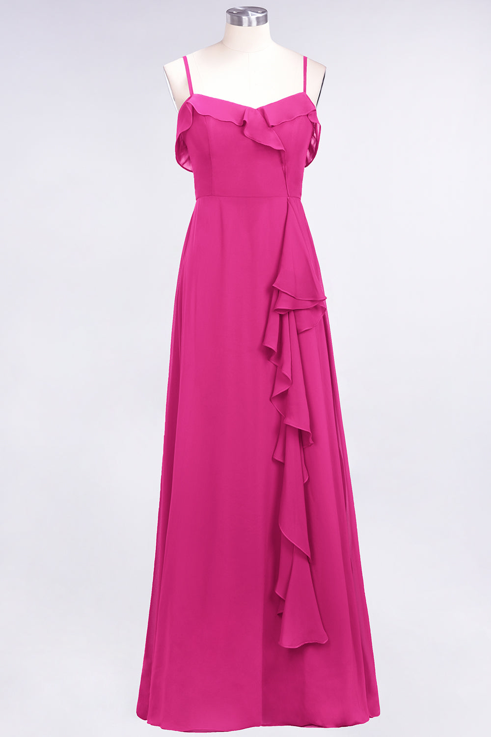 Spaghetti Straps A-Line Chiffon Backless Floor Length Prom Dress With Ruffles