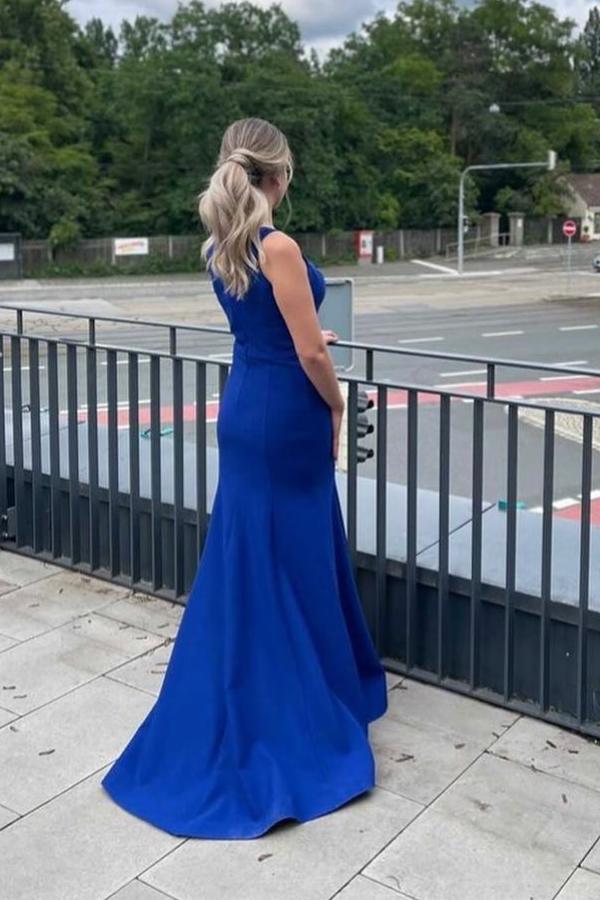 Simple Long Mermaid Satin Prom Dress with Slit