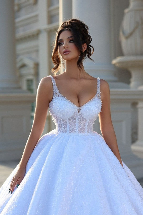 Gorgeous Long Ball Gown Sweetheart Satin Lace Backless Wedding Dresses