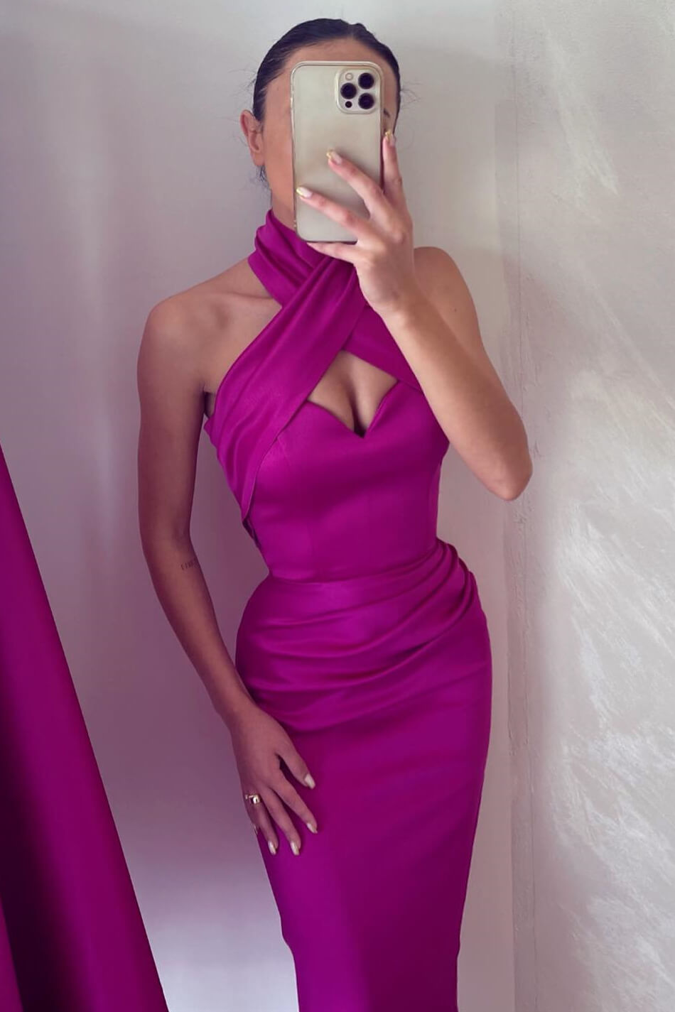 Simple Halter Mermaid Purple Satin Long Prom Dress