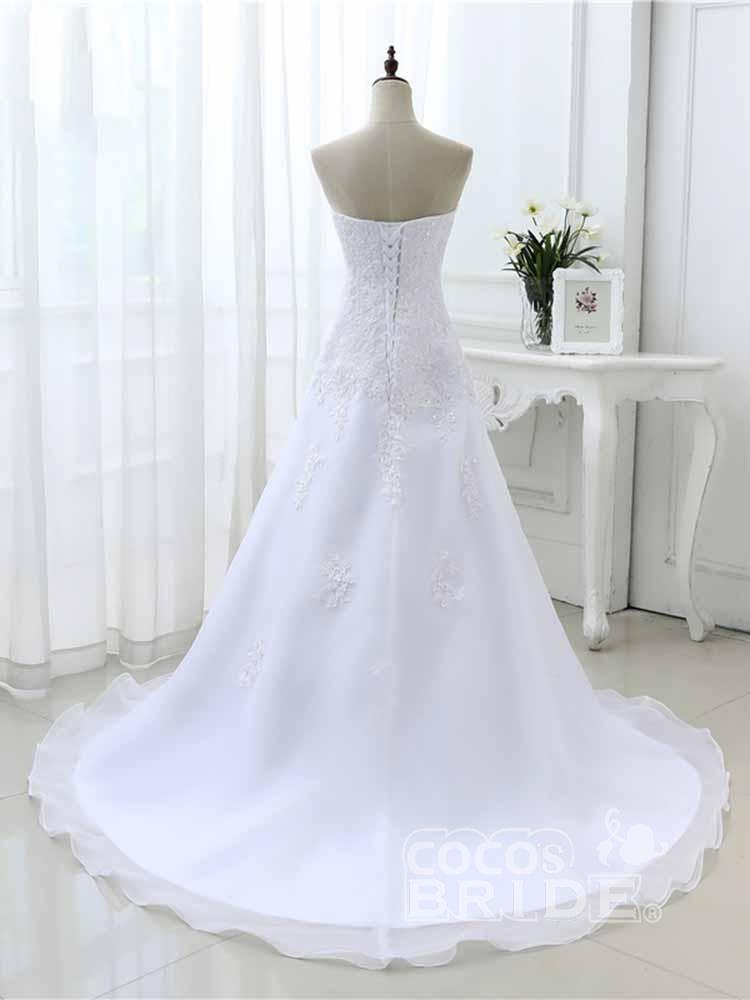Elegant White Long Sweetheart Lace-Up A-line Wedding Dresses