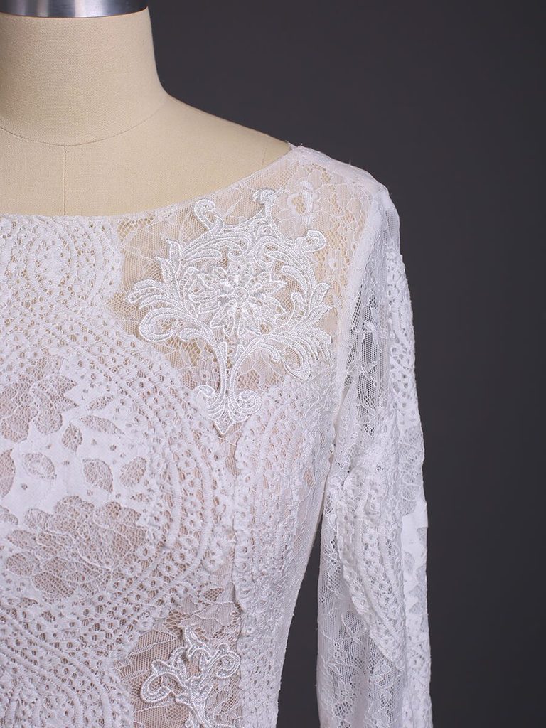 Elegant Long Sleeve Mermaid Lace Open Back Wedding Dress