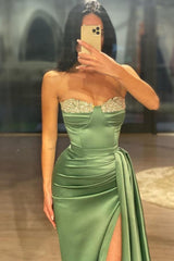 Elegant Long Sweetheart Satin Mermaid High Split Prom Dresses