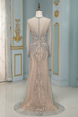 Long Sleeves Keyhole Bateau Mermaid Formal Evening Dress With Beading