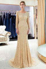 Long Sleeve Mermaid Floor Length Sequins Formal Party Dresses