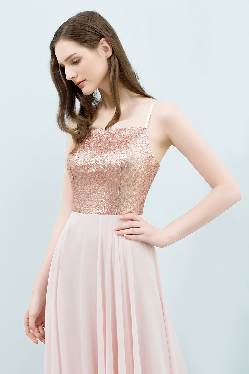 Long Spaghetti Straps Chiffon A-line Evening Dress