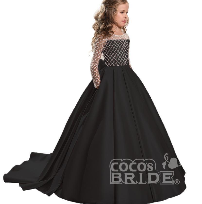 Scoop Neck Long Sleeves Ball Gown Flower Girl Dress with Pockets