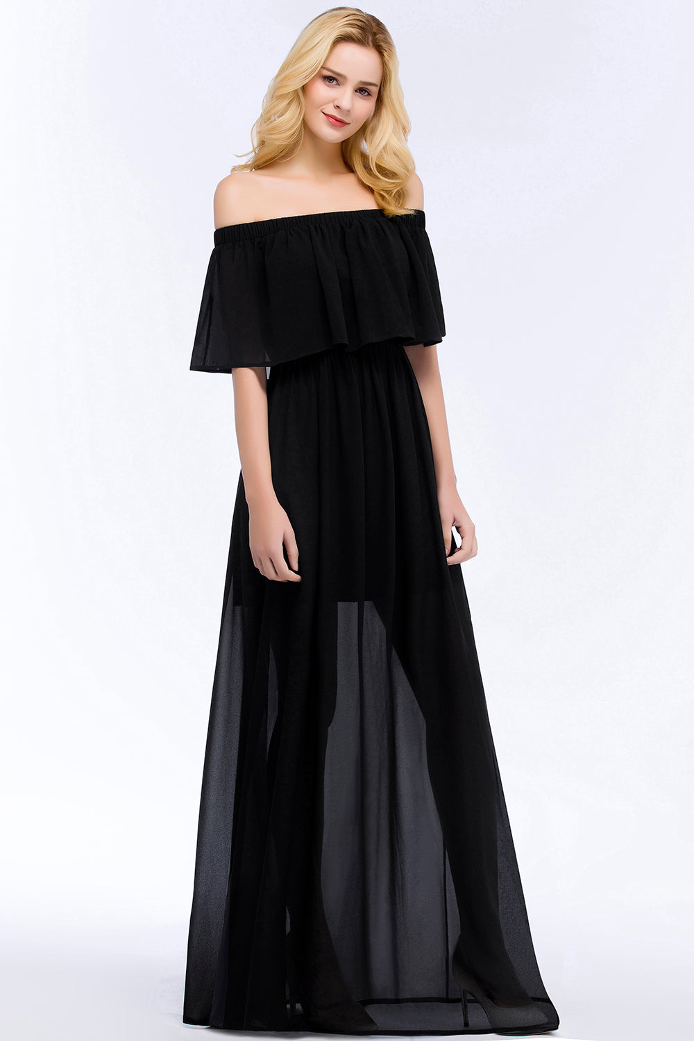 Elegant A-Line Chiffon Off the Shoulder Sleeveless Floor Length Bridesmaid Dresses