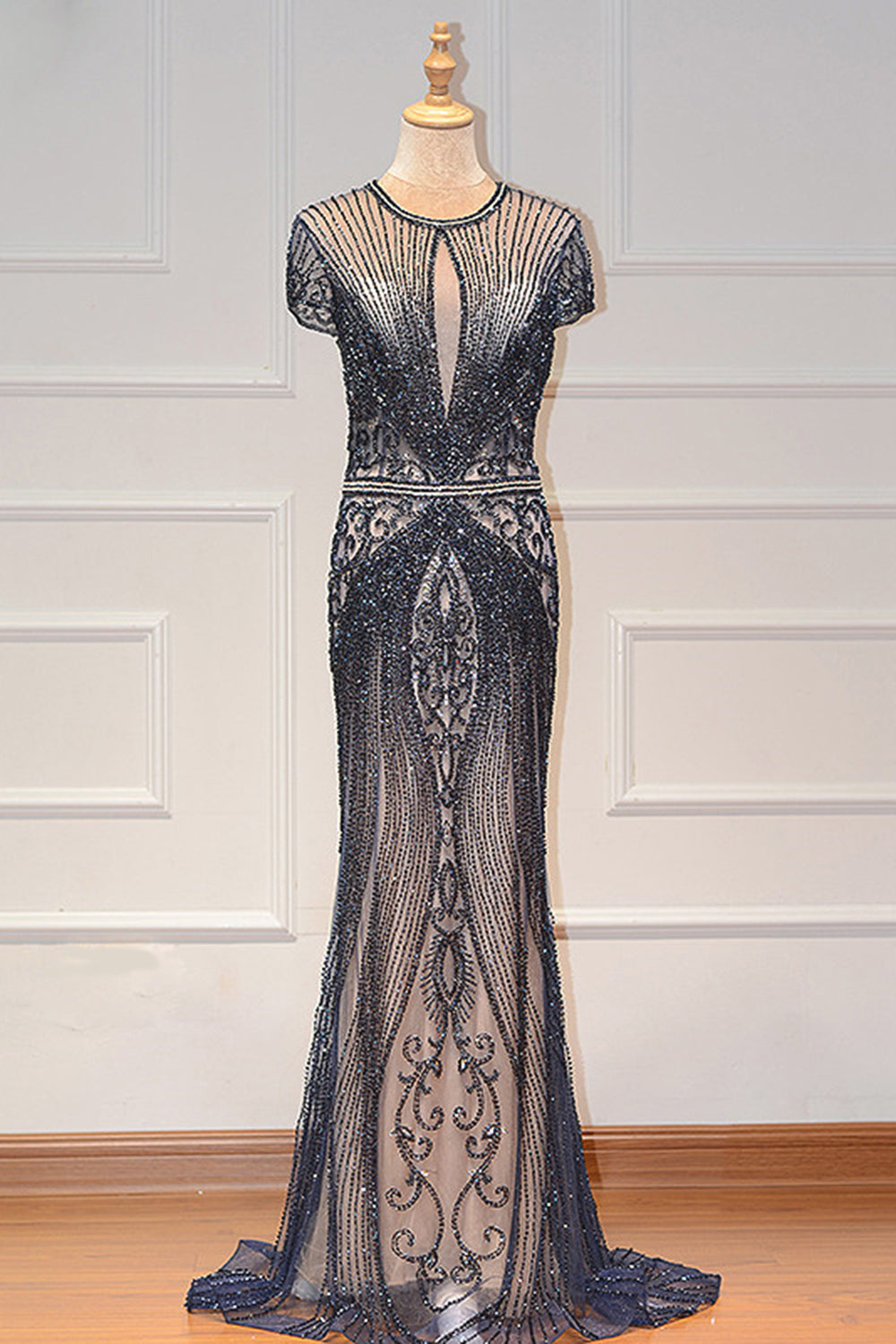 Long Mermaid Jewel Satin Beads Formal Evening Dresses
