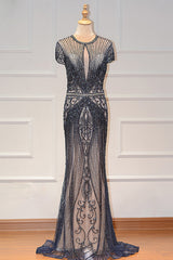 Long Mermaid Jewel Satin Beads Formal Evening Dresses