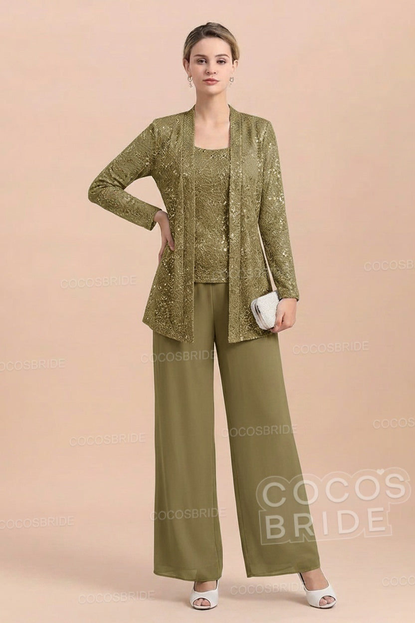 Long Sequined Chiffon Pantsuits for the Mother of the Bride with Jacket