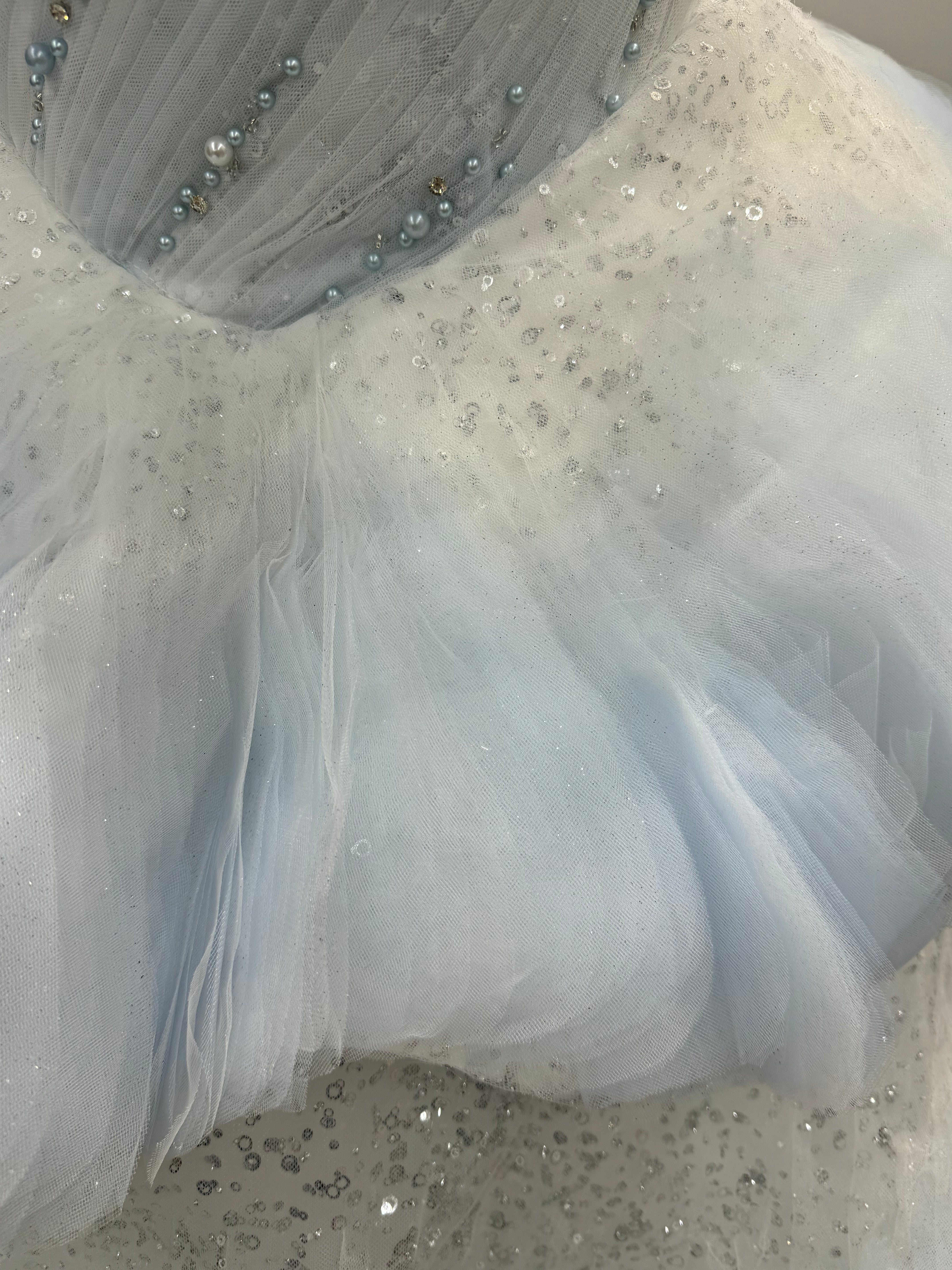 Beautiful Blue Strapless Long Sequined Ball Gown Prom Dress