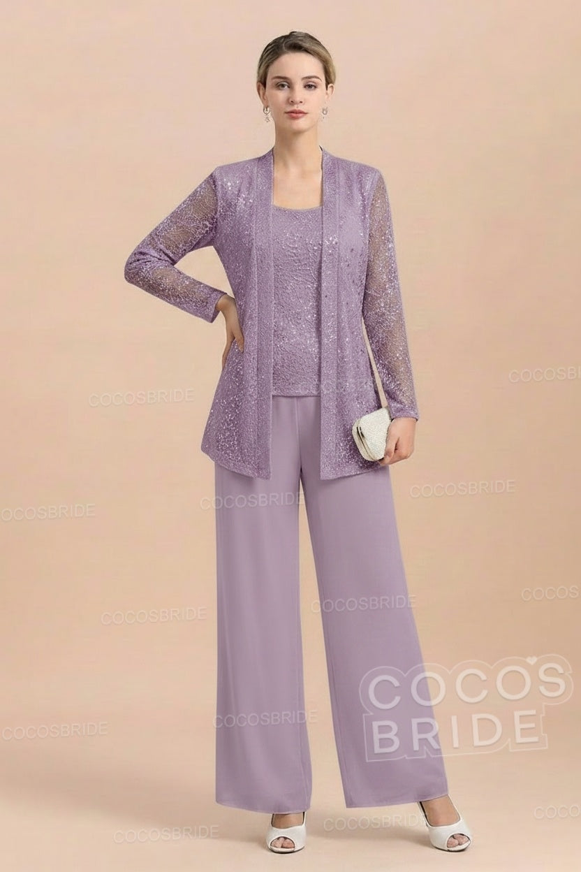 Long Sequined Chiffon Pantsuits for the Mother of the Bride with Jacket