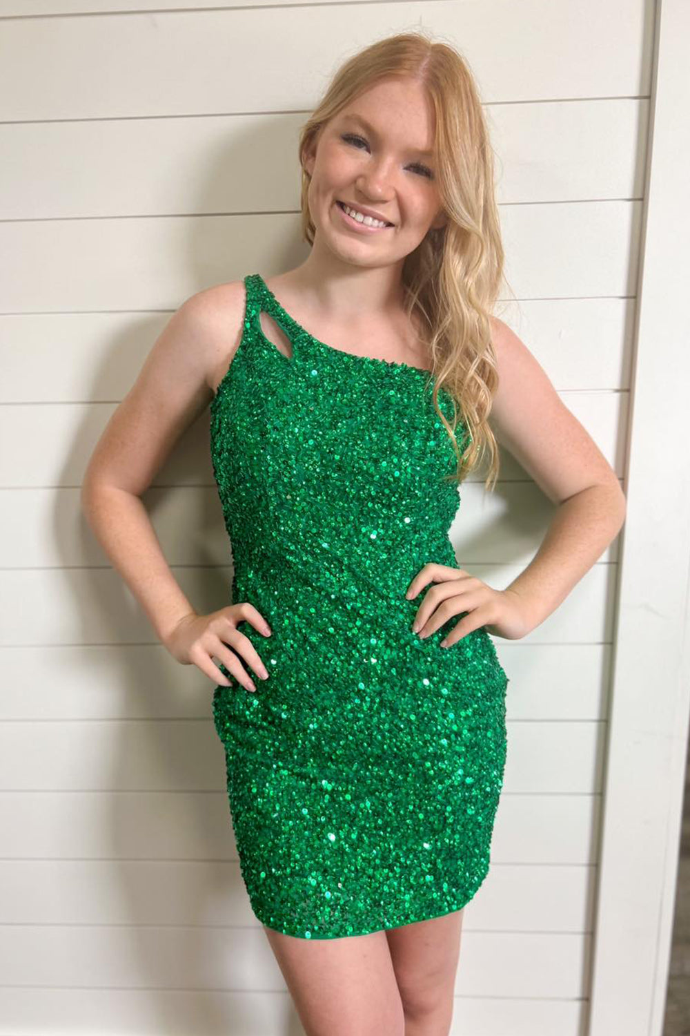 Orange Short Open Back One Shoulder Sequins Mermaid Homecoming Dress