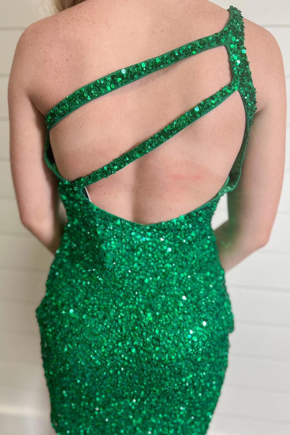 Orange Short Open Back One Shoulder Sequins Mermaid Homecoming Dress