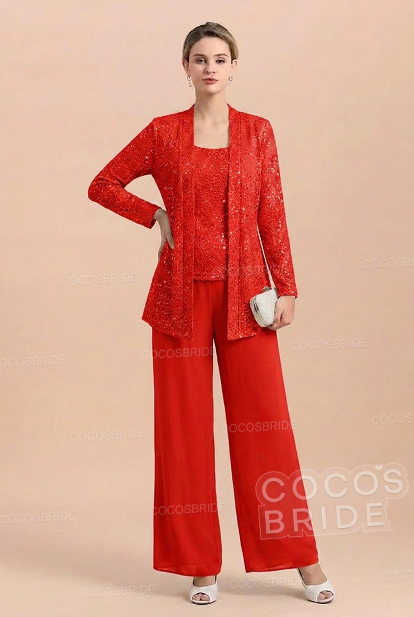 Long Sequined Chiffon Pantsuits for the Mother of the Bride with Jacket