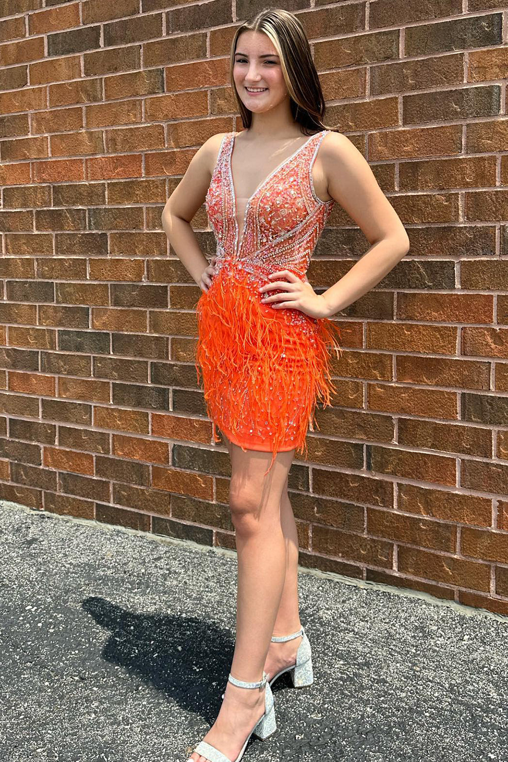 Red Beaded Sequins Mermaid Homecoming Dress with Feathers