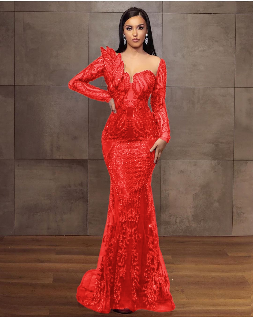 Stunning Burgundy Long Mermaid Sweetheart Lace Tulle Formal Evening Dresses