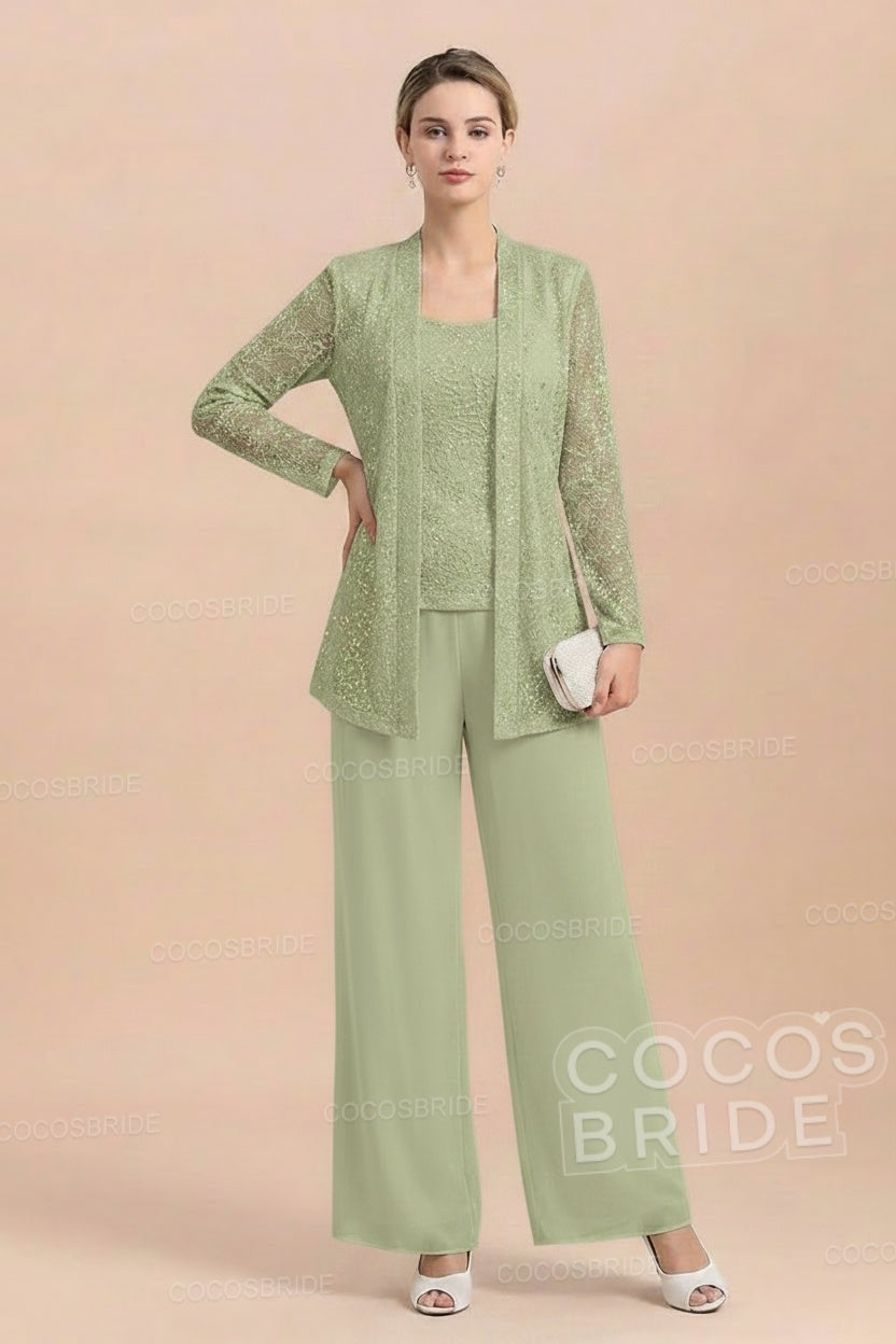 Long Sequined Chiffon Pantsuits for the Mother of the Bride with Jacket