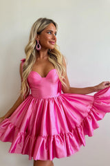 Simple Pink A-Line Short Satin Sweetheart Homecoming Dress