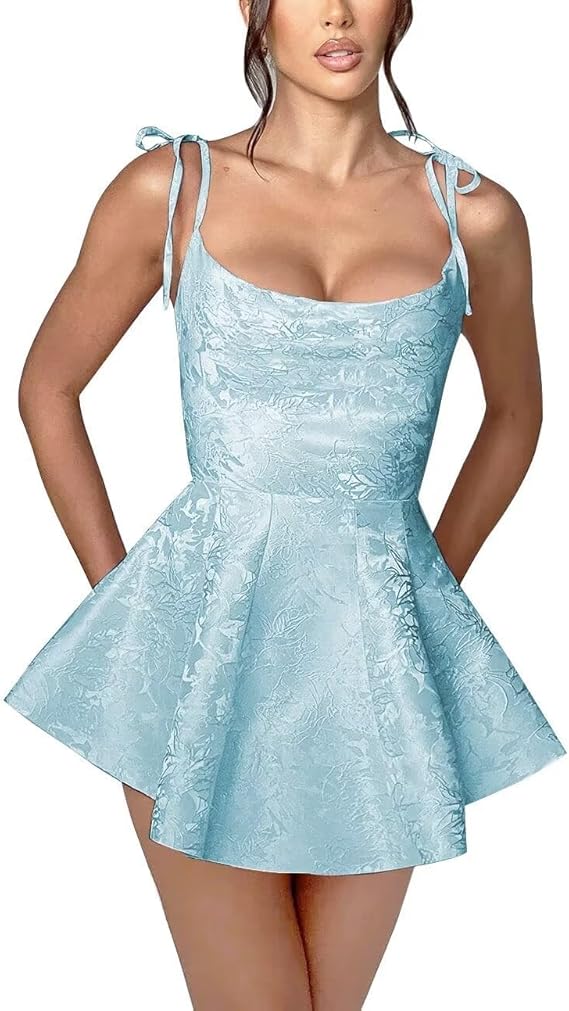 A-line Short Spaghetti Straps Satin Sleeveless Homecoming Dress