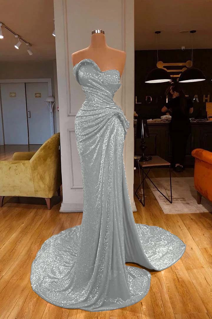 Red Mermaid Sweetheart Sequin Long Prom Dress