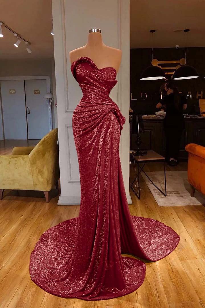 Red Mermaid Sweetheart Sequin Long Prom Dress