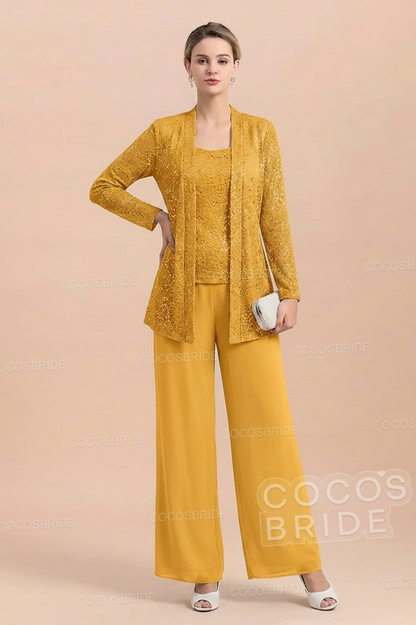 Long Sequined Chiffon Pantsuits for the Mother of the Bride with Jacket